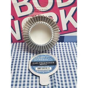 BBW Sunburst Gold & Silver Visor Clip Car Fragrance Holder w. Ocean Refill